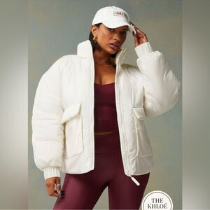 Fabletics oversized Puffer insulated water repellent full zip cream Jacket XL